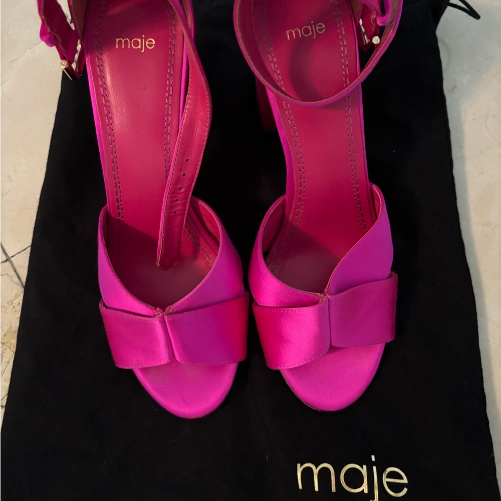 MAJE satin sandals in pink with dust bag . Worn once like new